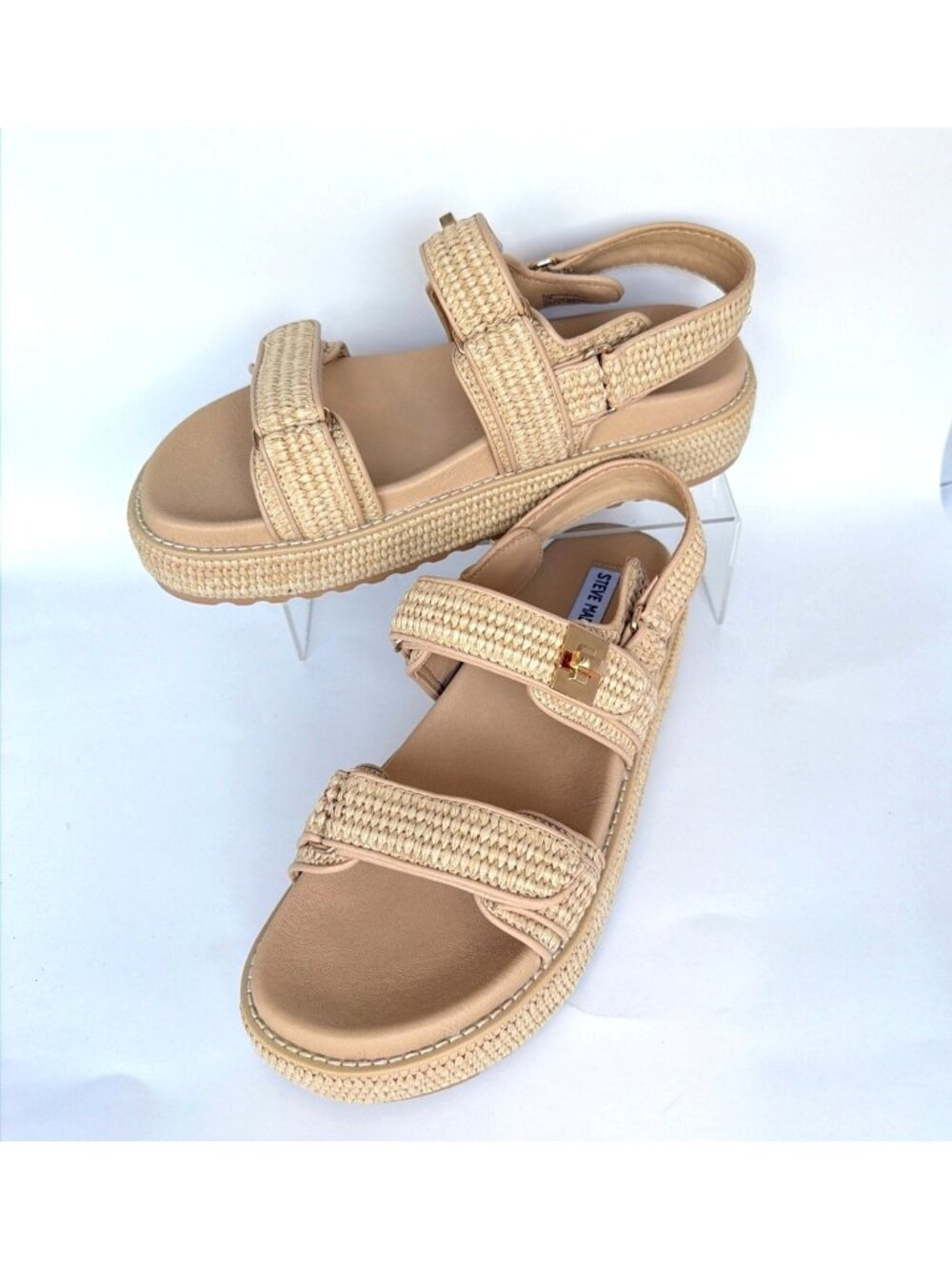 Steve Madden Bigmona Platform Sandals Natural Raffia Women Size 9